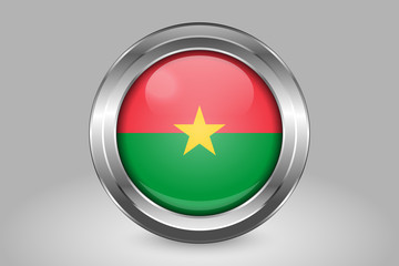 Flag of Burkina Faso. Metal and Glass Round Vector Icon. Isolated