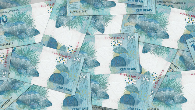 Brazil BRL banknote as background wallpaper using100 Real one Hundred Reais - Image