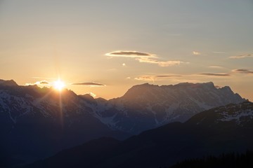 beautiful sunrise over the alps in austria