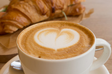 Cappuccino and croissant with a complex filling, Breakfast, lunch