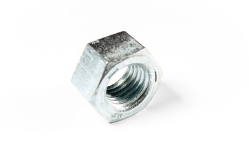 Silver metal nut on a white isolated background