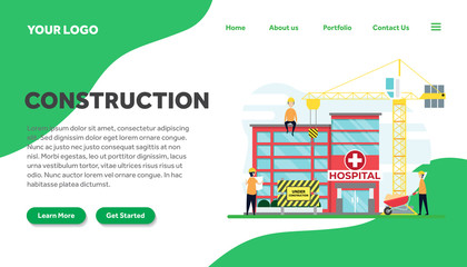 construction creative illustration landing page vector of building graphics , small people in construction illustration vector , building architecture , for website landing page