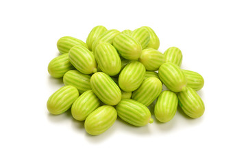 Green chewing gum isolated on white background.