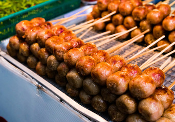 Thailand street food Pork and Rice Sausage (Sai Krok Isan)