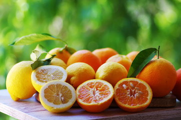 Citrus fresh fruit on the wooden table