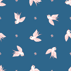Seamless pattern with swallows