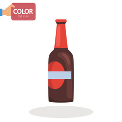 Glass beer bottle color vector icon. Flat design