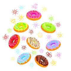 Donuts with caramel and cute doodles