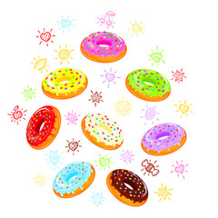 Donuts with sugar sprinkles and doodles