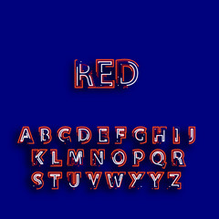 Red neon alphabet fonts. CMYK color mode . neon vector illustration. Red neon lighting. Candy color neon alphabet. 