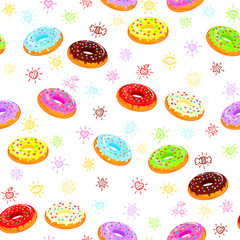 Seamless texture of donuts with sugar sprinkles