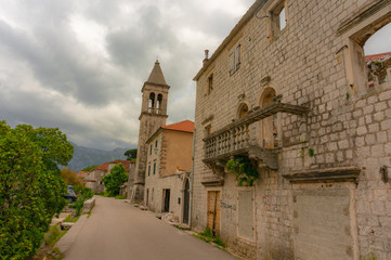 Beautiful mediterranean landscape - town Tivat, Kotor bay Boka Kotorska , Montenegro.