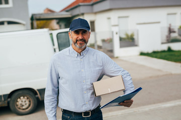 post express courier holding parcel boxes