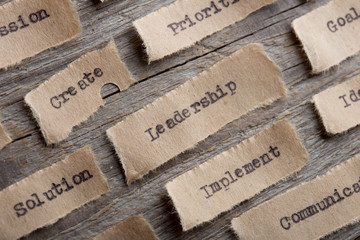 Leadership word on a piece of paper close up, business creative motivation concept