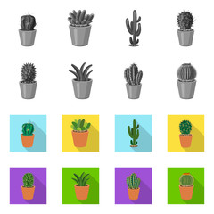 Vector design of cactus and pot sign. Collection of cactus and cacti stock symbol for web.