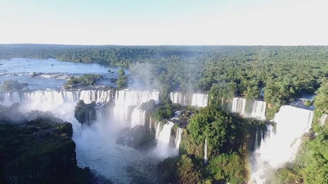 The Iguazu Falls are waterfalls of the Iguazu River on the border of Argentina and Brazil. They are the largest waterfalls system in the world. (aerial photography)