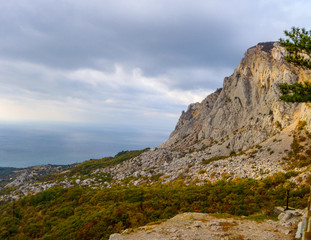 Fototapeta na wymiar View of the Crimean mountains and the Black sea at autumn in Crimea
