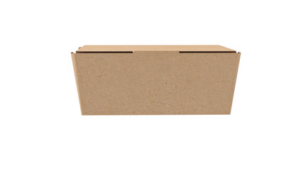 Packaging food box cardboard brown on white isolated background, front view. 3D rendering