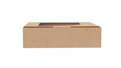 Packaging food box cardboard brown on white isolated background, front view. 3D rendering