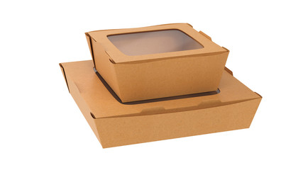 Packaging food box cardboard brown open and closed on white isolated background. 3D rendering