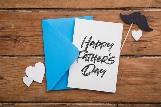 Happy Father's day card and envelope with mustache and love hearts