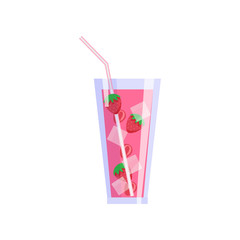 Glass of fresh juice with strawberry fruit and ice cubes