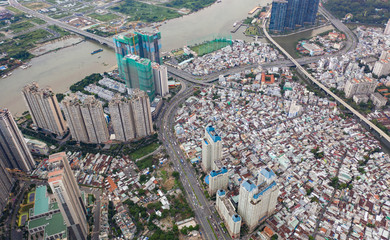 modern cityscape of Ho Chi Minh city at Vietnam take by drone
