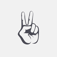 Sign of victory. The gesture of the hand. Two fingers raised up. Vector illustration. 