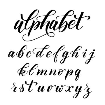 Handwritten modern brush calligraphy Alphabet isolated on white. Vector illustration.