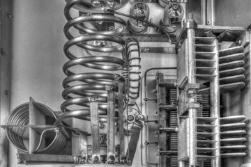 Vacuum tubes shortwave power amplifier in black and white