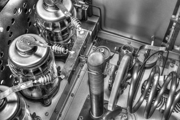 Vacuum tubes shortwave power amplifier in black and white