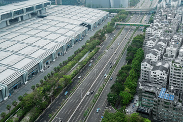 empty highway with cityscape and skyline of shenzhen,China.