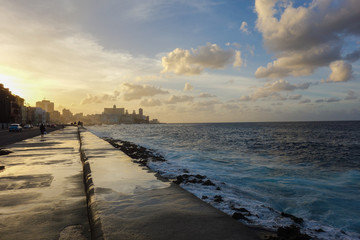 Colroful sunset at Malecon, the famous Havana promenades in Havana, Cuba