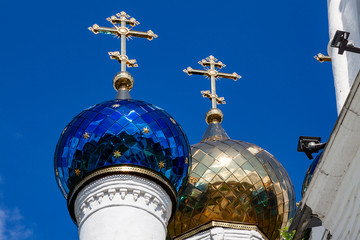 Beautiful colored metal domes of an old Orthodox church