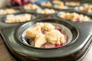 freshly prepared dough for currants Muffin with crumble