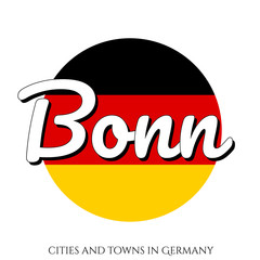 Circle button Icon with national flag of Germany with black, red and yellow colors and inscription of city name: Bonn in modern style. Vector EPS10 illustration.