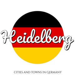 Circle button Icon with national flag of Germany with black, red and yellow colors and inscription of city name: Heidelberg in modern style. Vector EPS10 illustration.