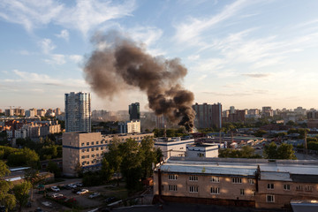 Smoke of fire over the city of Perm