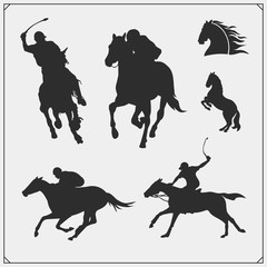 Horse racing and polo club emblems, labels, badges and design elements. Print design for t-shirt.