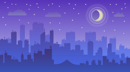 Fototapeta na wymiar Night city vector illustration. Dark urban scape