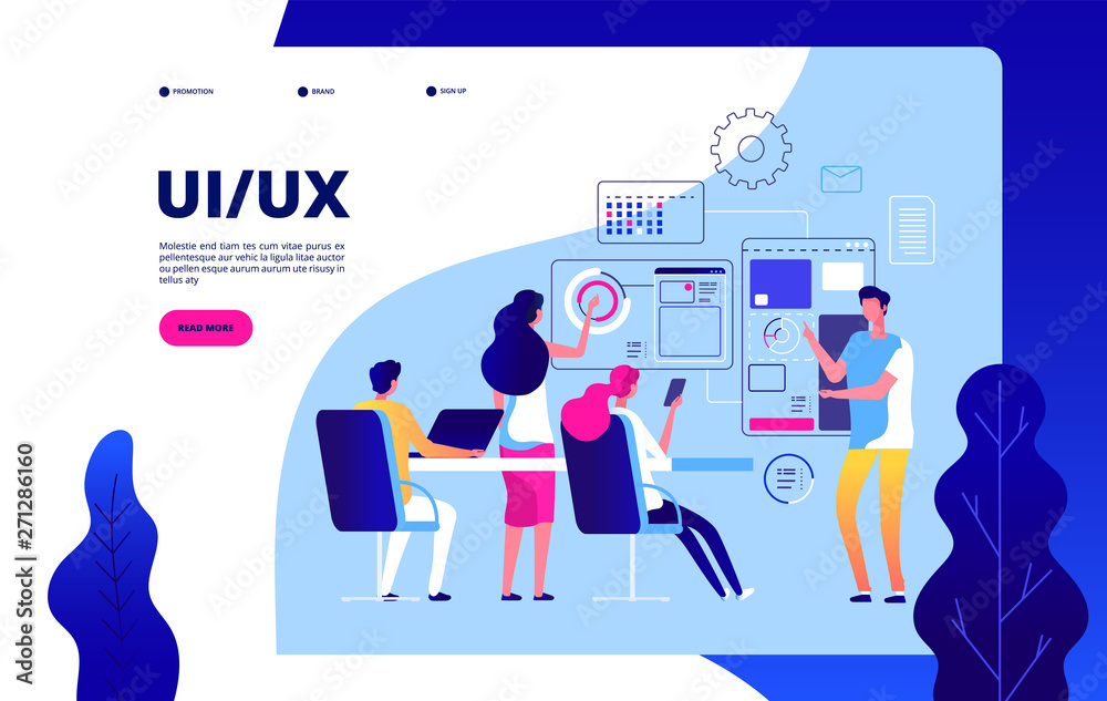 Poster ui ux landing page. best user experience automation digital ui ux testing vector modern concept. ui 