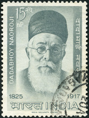 INDIA - 1963: shows Dadabhoy Naoroji (1825-1917), Grand Old Man of India, Honoring mathematician and statesman