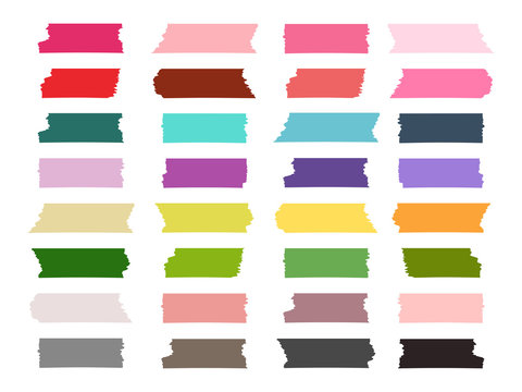 Mini washi tape strips colorful vector collection. Illustration of scrapbook tape sticker, label strip embellishment paper