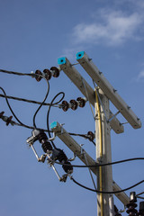 Closeup Eletricity line and electricity post