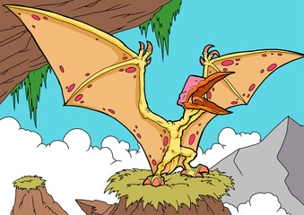 Cartoon pterodactyl on a branch © Михаил Пенькевич