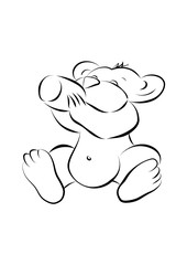 Linear sketch of a bear with a bottle of milk.