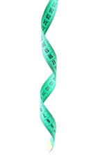 Green measuring tape isolated on white background