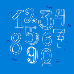Set of hand drawn numbers from 0 to 9