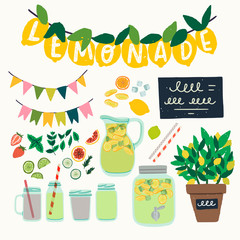 Set of lemonade party clip art - obrazy, fototapety, plakaty