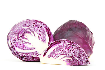 Fresh red cabbage isolated on white background